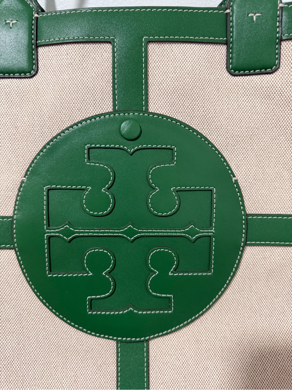 Tory Burch canvas and leather green and neutral oversized - Picture 2 of 6